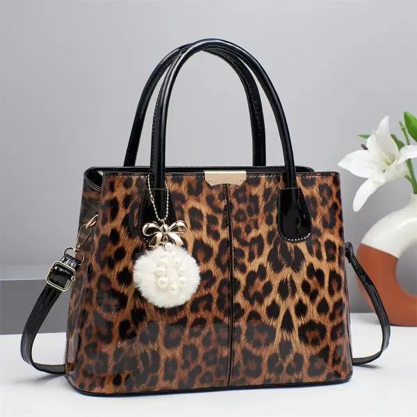 Women’s Leopard Print Square Shoulder Bag In Patent Leather With Single Shoulder Strap Featuring Stylish Printing