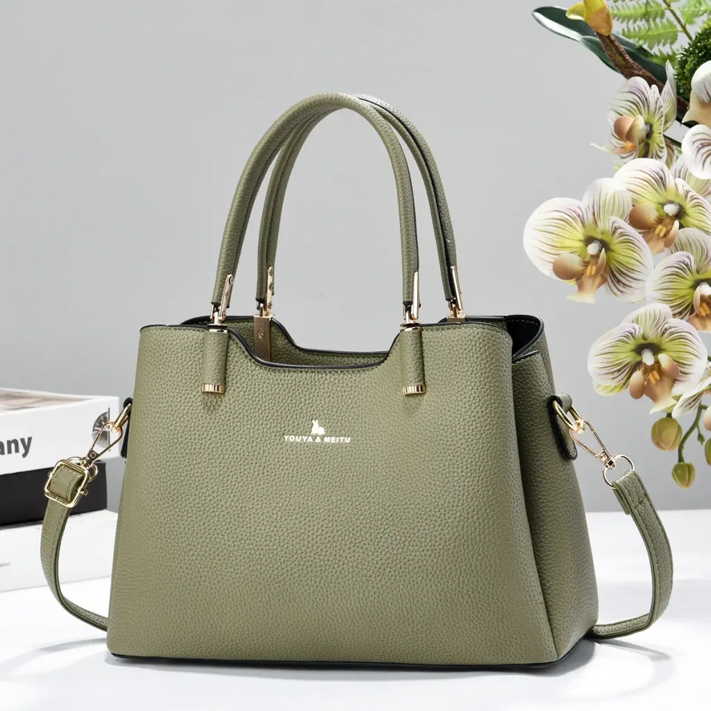 Square PU Leather Handbag For Women Featuring Sewing Thread Detail And Top Handle