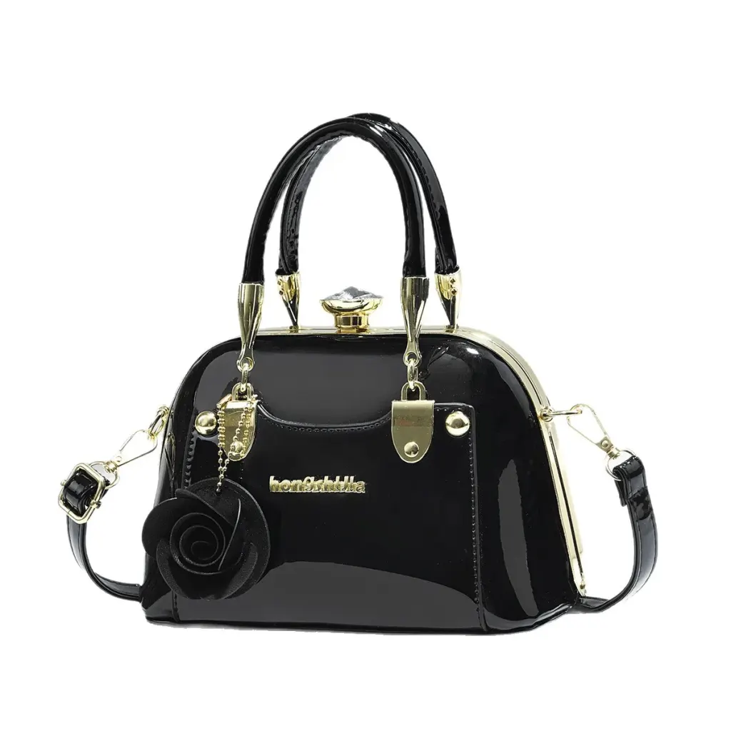 Women’s Dome Bag In Patent Leather With Shell Shape And Sewing Thread Detail, Featuring Top Handle