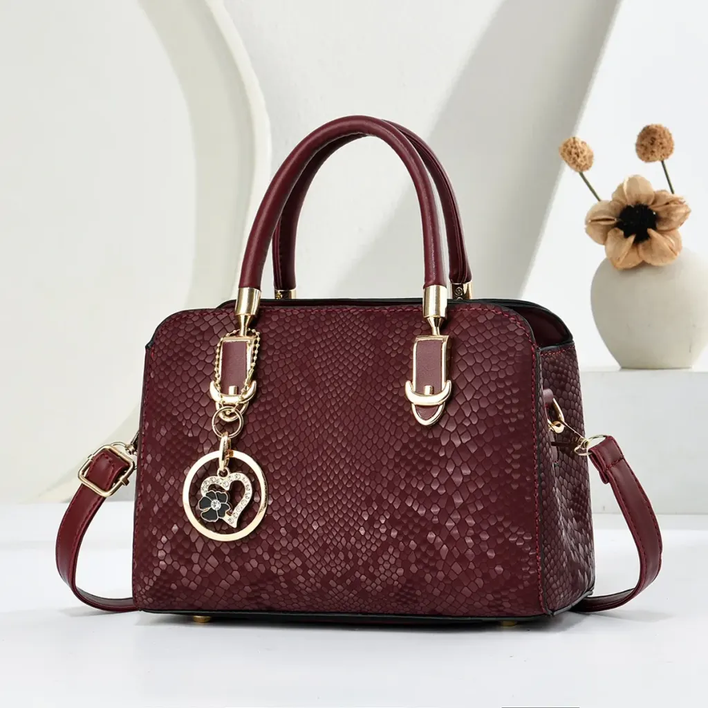 Women’s Snakeskin Pattern Square Handbag In PU Leather With Ornament Detail