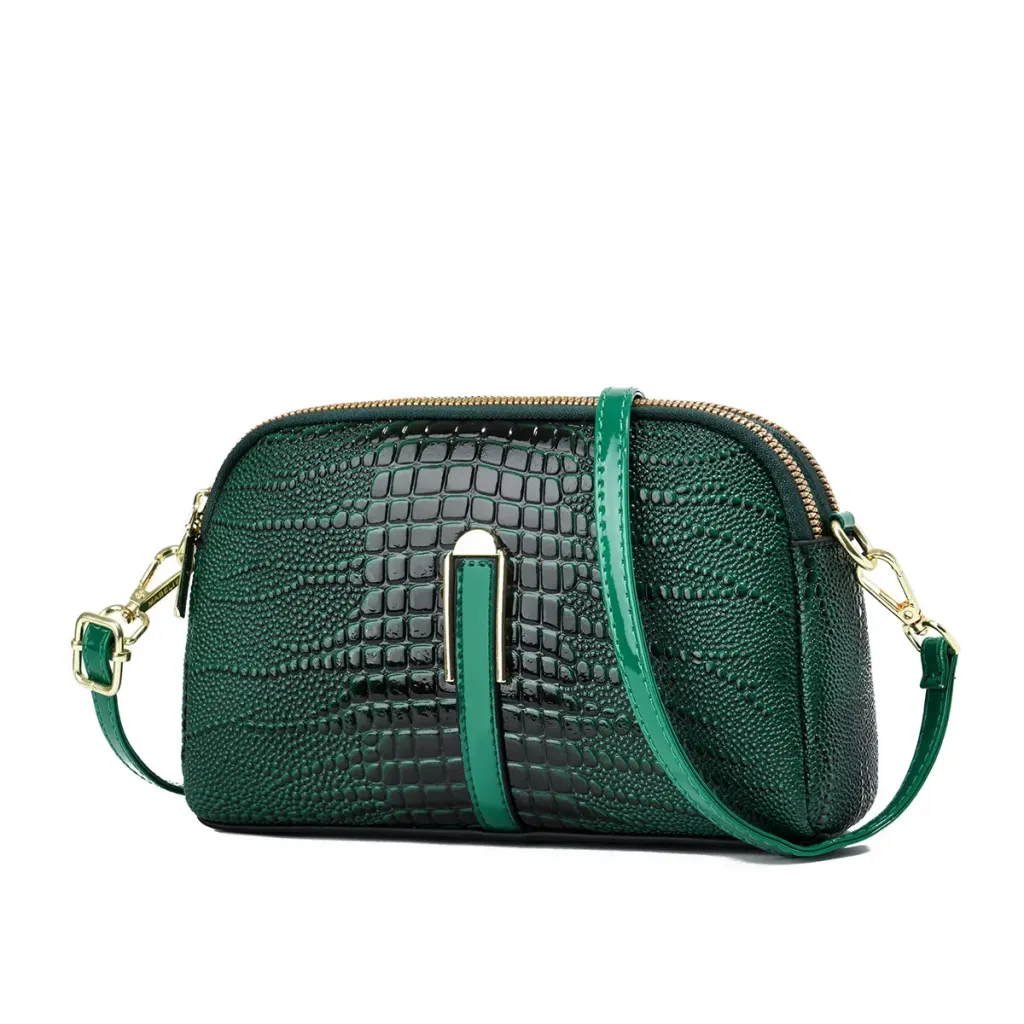 Women’s Crocodile Pattern PU Leather Crossbody Bag With Shell Shape And Sewing Thread Detail