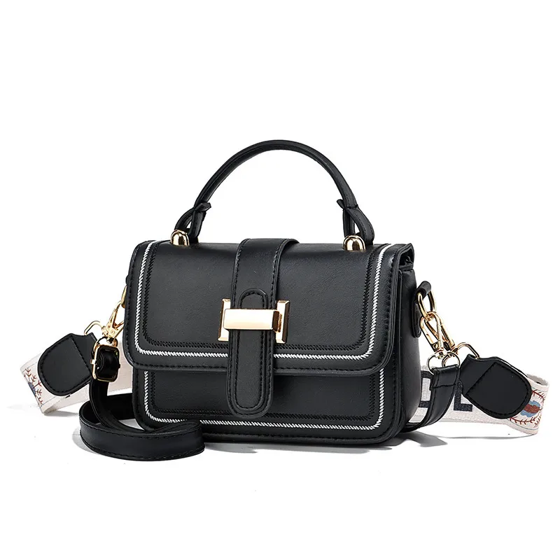 Classic Style Solid Color PU Shoulder Bag For Women With Sewing Thread Detail And Flip Cover Closure In Square Shape