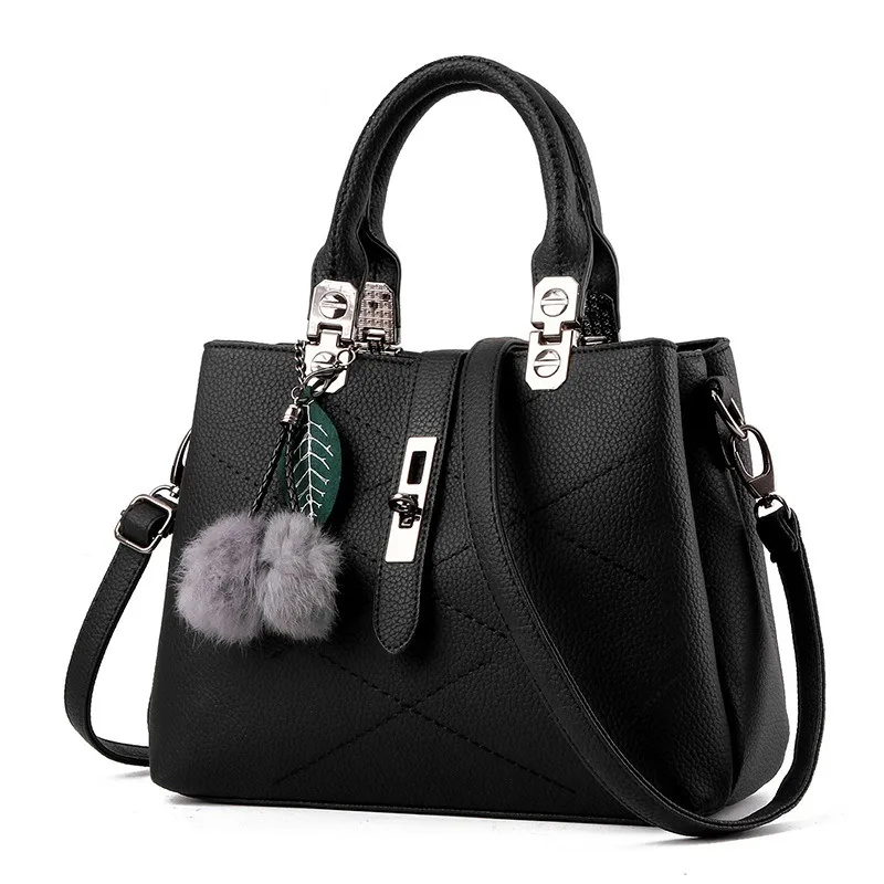 Women’s Square PU Leather Handbag With Sewing Thread Detail, Top Handle Main image