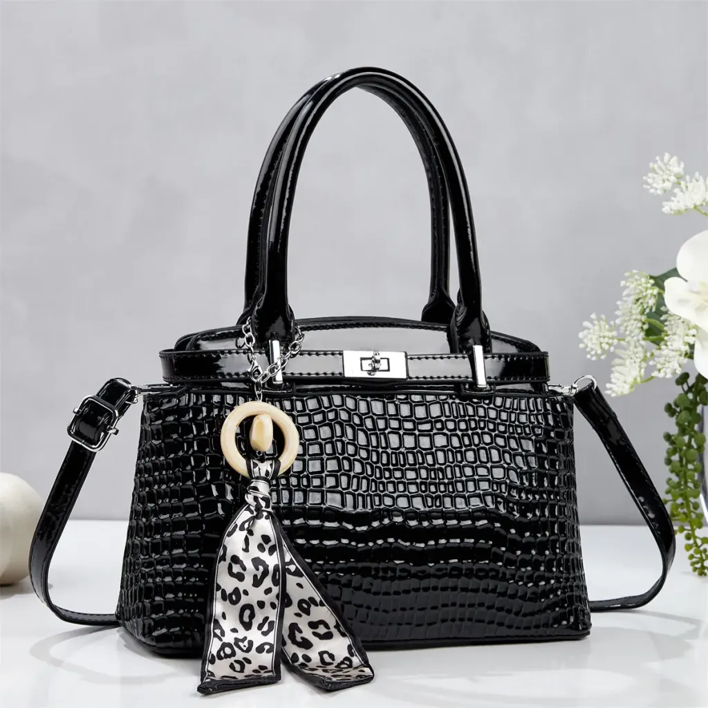 Crocodile Pattern Square PU Leather Handbag For Women With Top Handle