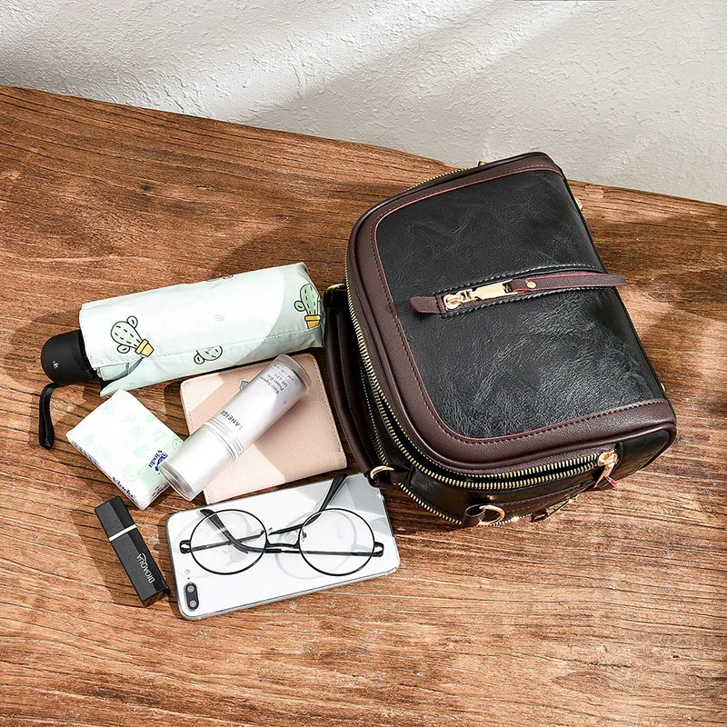 Oval PU Leather Crossbody Bag For Women With Sewing Thread Detail, Featuring Sling Strap