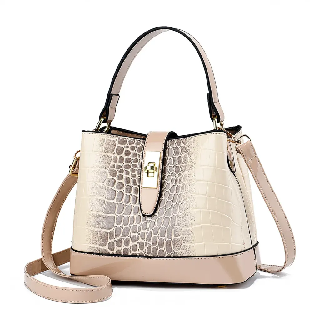 Ombre PU Leather Bucket Bag With Sewing Thread Detail, Single Shoulder Strap