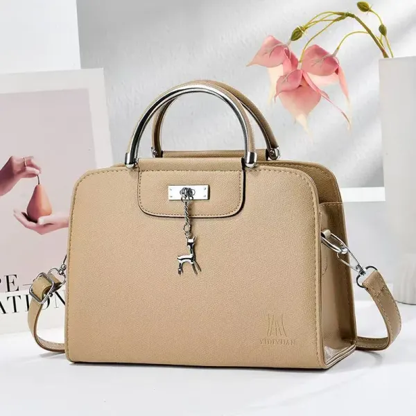 Women's Square PU Leather Handbag With Sewing Thread Detail And Top Handle