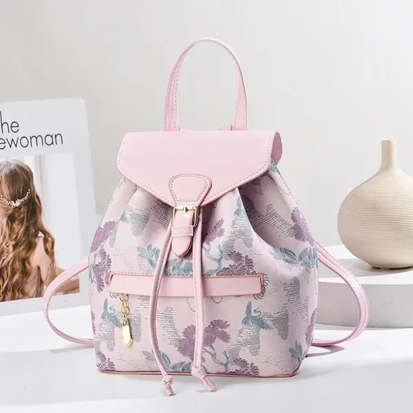 Women's Embroidery Backpack With Breathable Design, Made Of PU Material