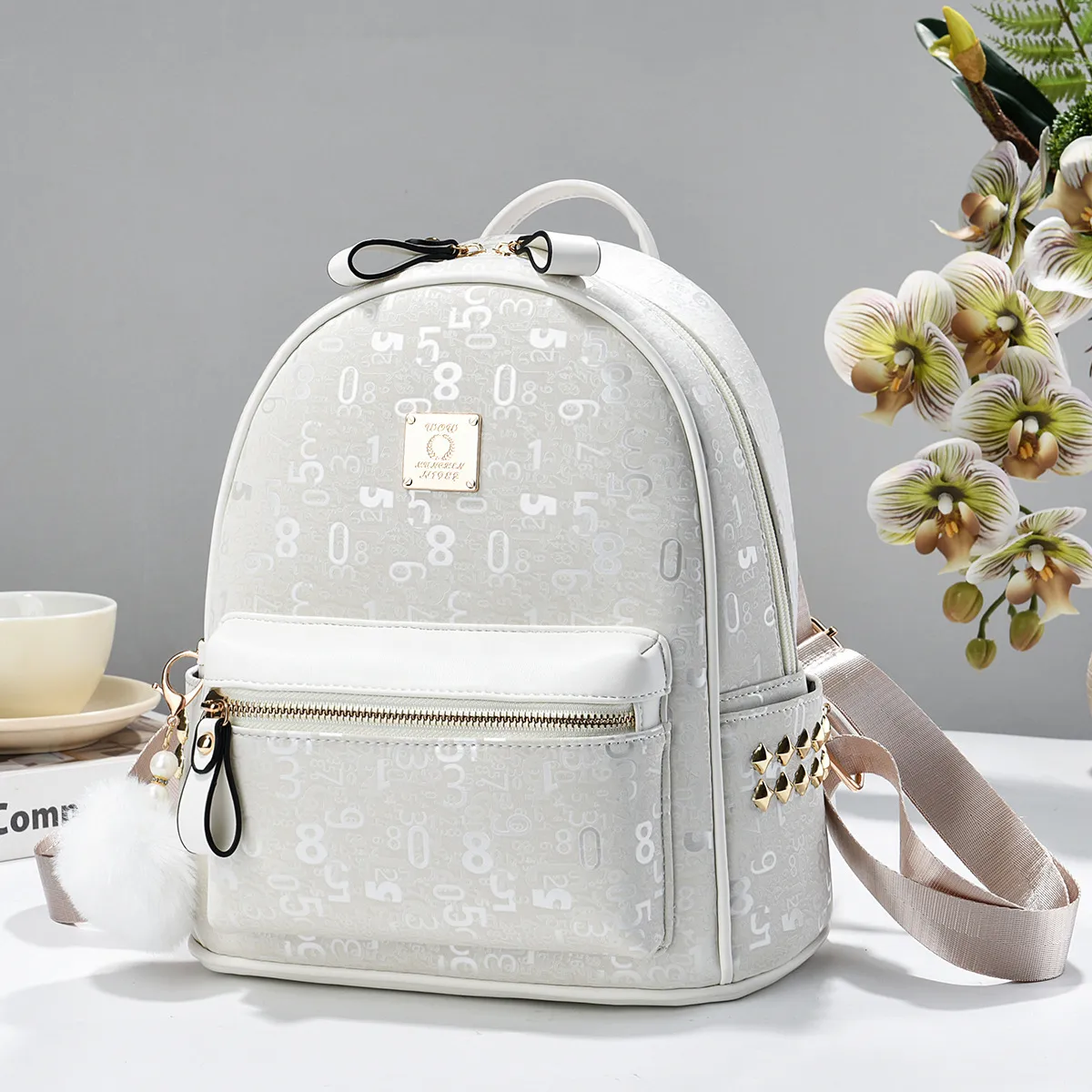 Number Women's Backpack In PU Material With Sewing Thread Detail Main image