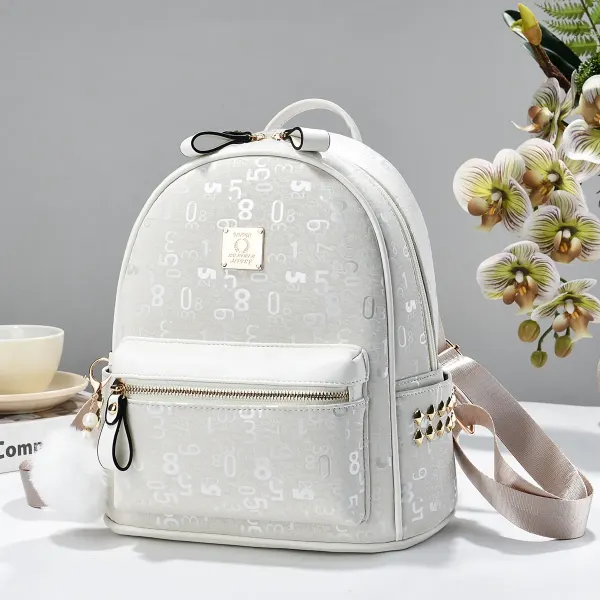 Number Women's Backpack In PU Material With Sewing Thread Detail