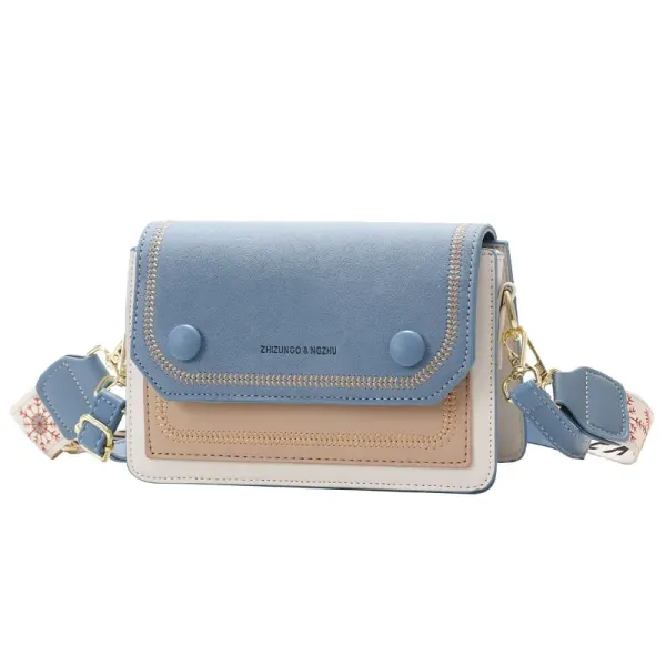 Color Block Small Pu Leather Shoulder Bag For Women With Zipper Buckle Closure In Artistic Chinese Style