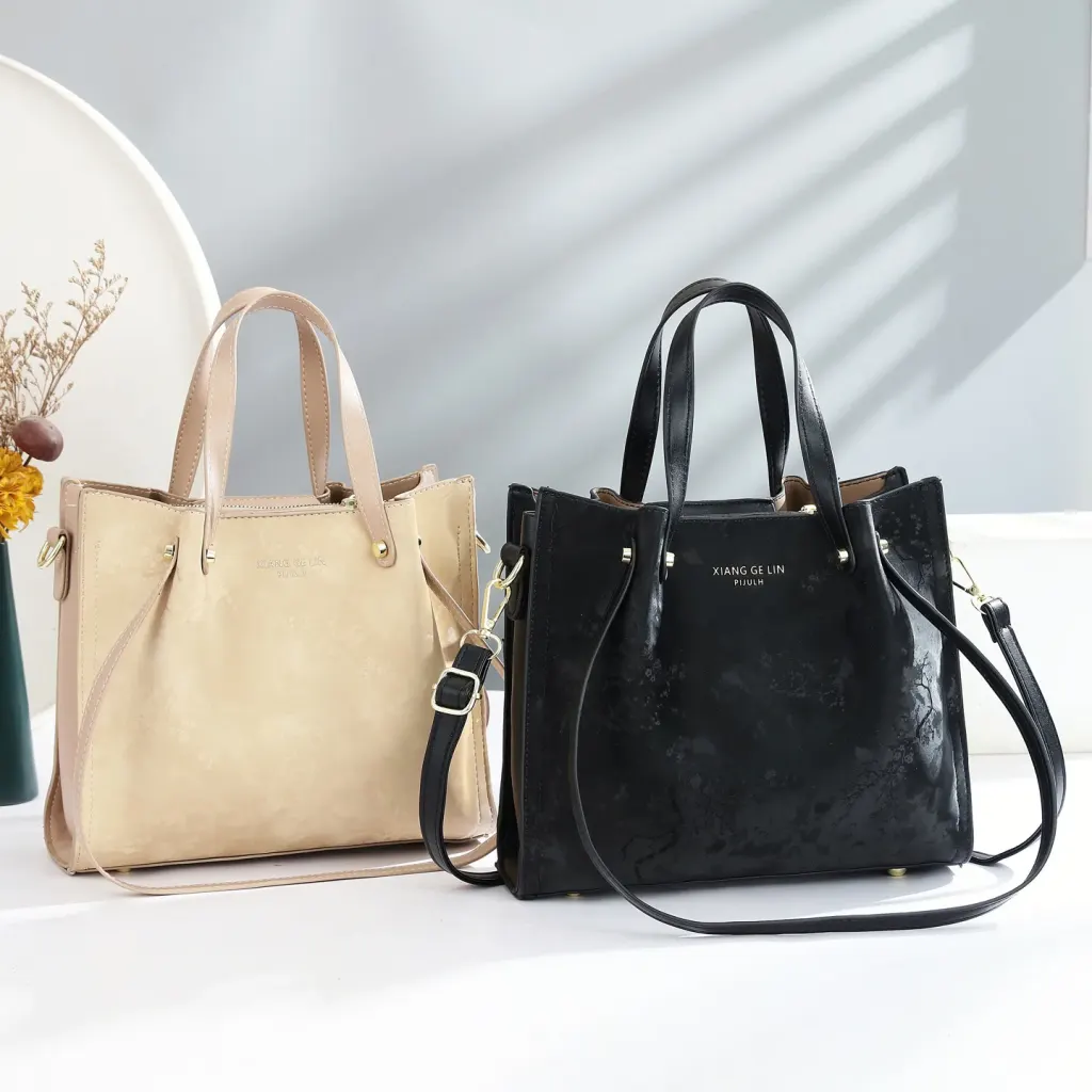 Square PU Leather Handbag With Sewing Thread Detail, Large Capacity, Single Shoulder Strap