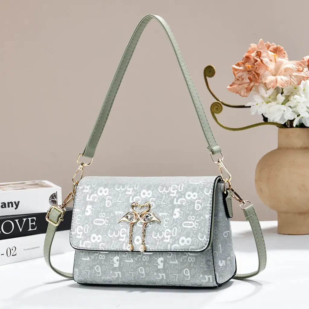 Women PU Leather Square Crossbody Bag With Letter Pattern And Sewing Thread Detail For Spring And Summer