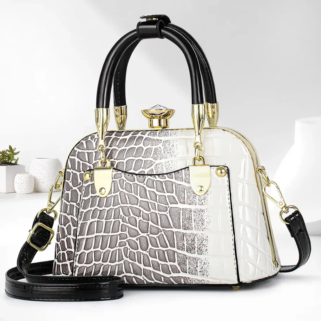 Women’s Crocodile Pattern Shell Dome Bag In Patent Leather With Top Handle