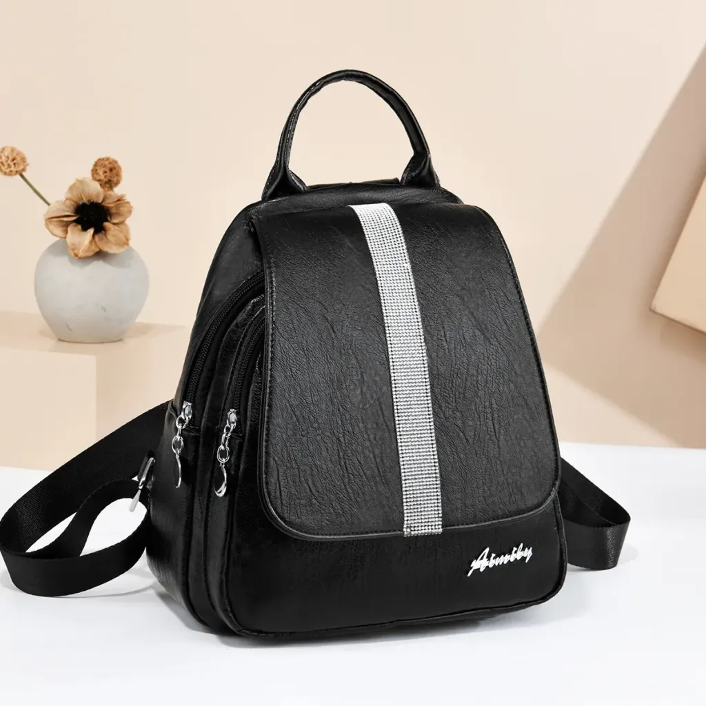 Women's Anti-theft Backpack In PU Material With Stylish Sewing Thread Design For Summer