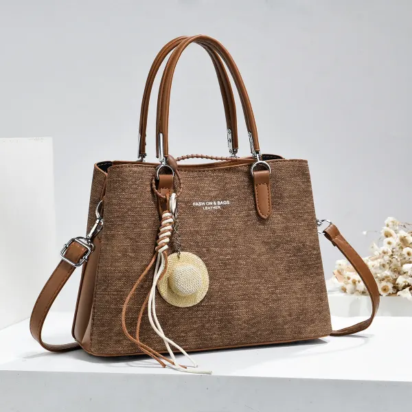 Splicing Square PU Leather Tote Bag For Women With Sewing Thread Design, Top Handle And Large Capacity
