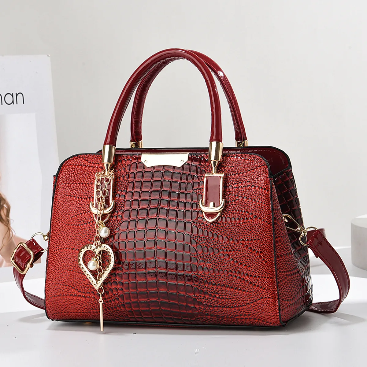 Square PU Crocodile Pattern Shoulder Bag For Women With Single Shoulder Strap Stylish Ladies Shoulder Bag