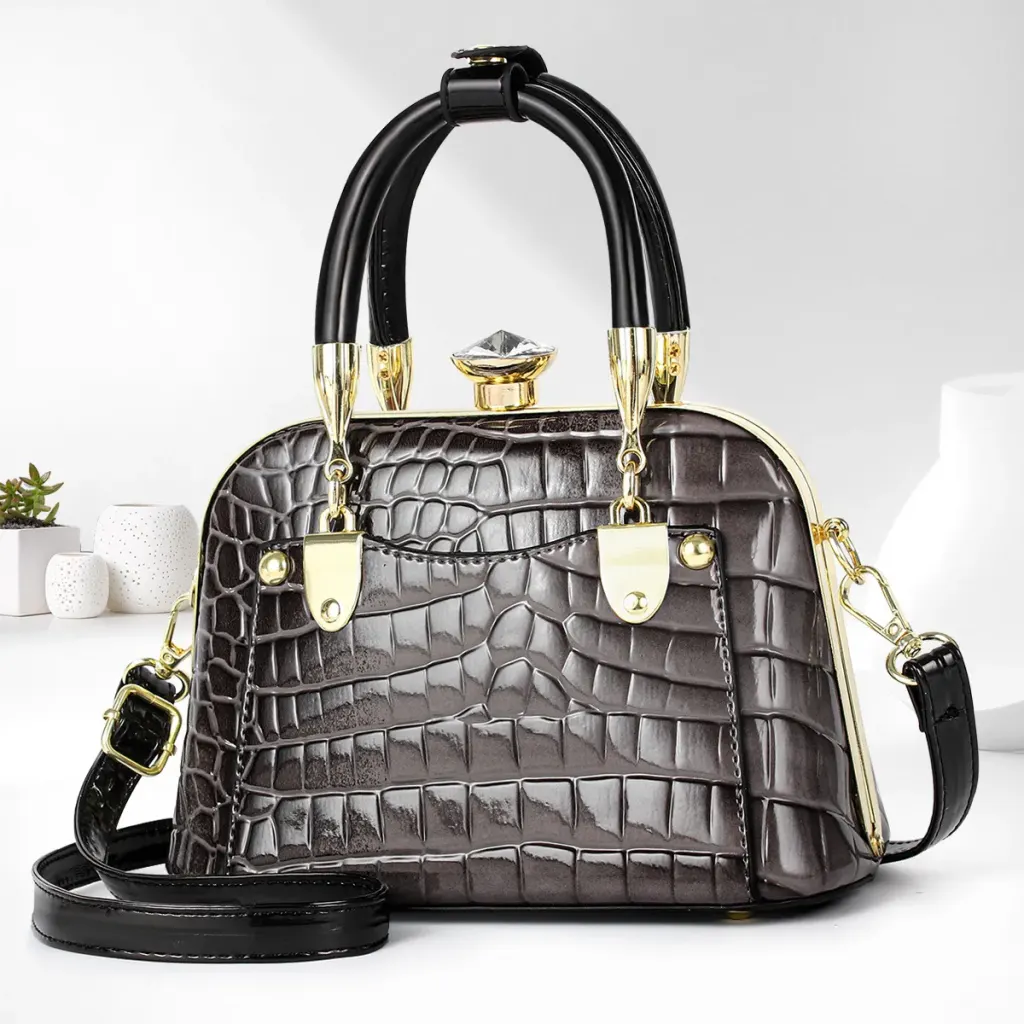 Women’s Crocodile Pattern Shell Dome Bag In Patent Leather With Top Handle