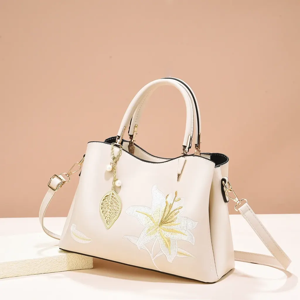 Square PU Tote Bag For Women Featuring Floral Fashion Element With Single Shoulder Strap