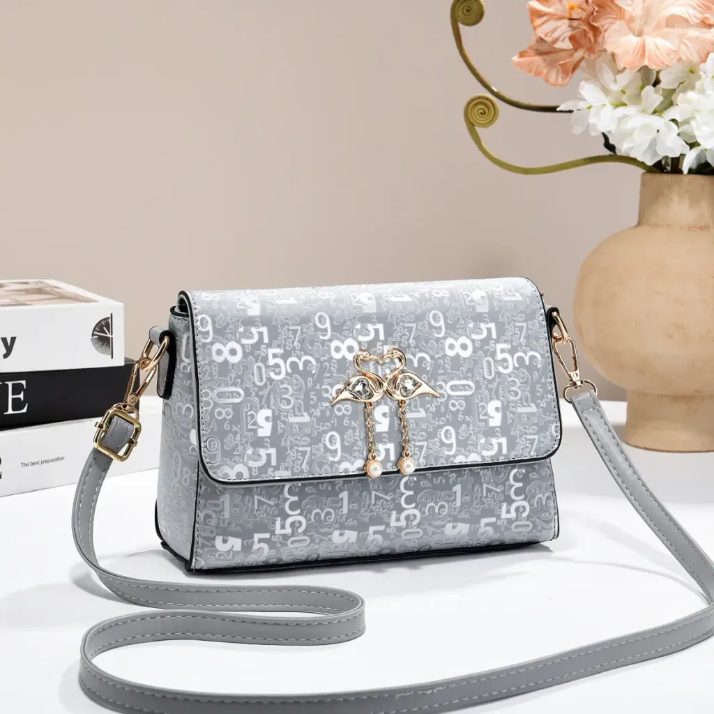 Women PU Leather Square Crossbody Bag With Letter Pattern And Sewing Thread Detail For Spring And Summer
