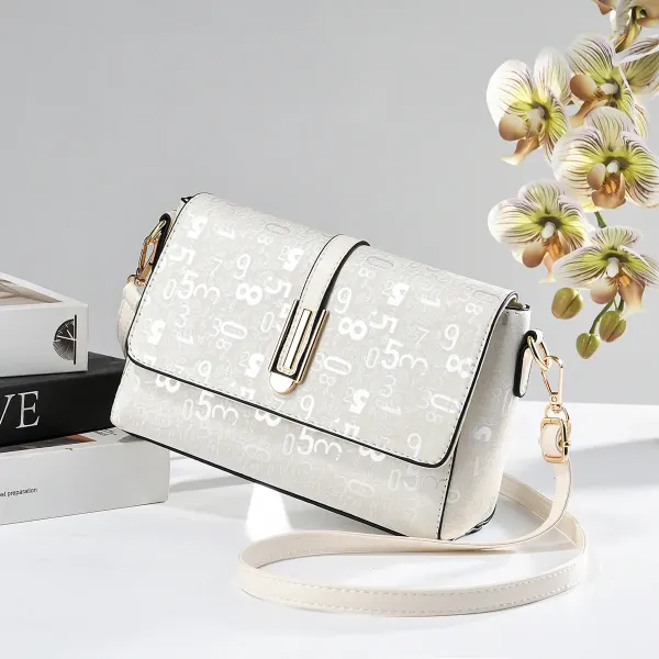 Square PU Leather Number Pattern Bag With Sewing Thread Detail, Single Shoulder Strap