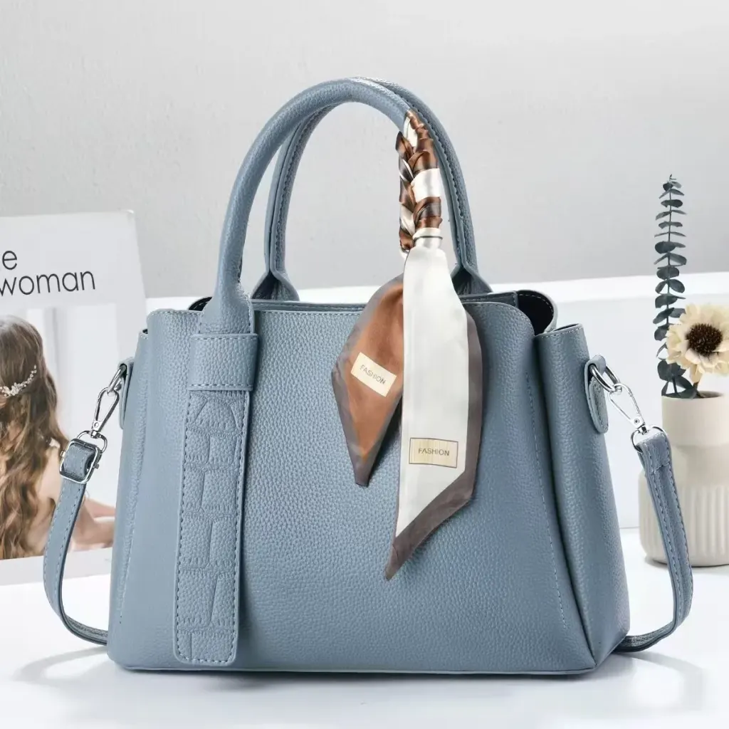 Women’s Square Polyester Tote Bag With Sewing Thread Detail, Top Handle Style For Spring And Summer