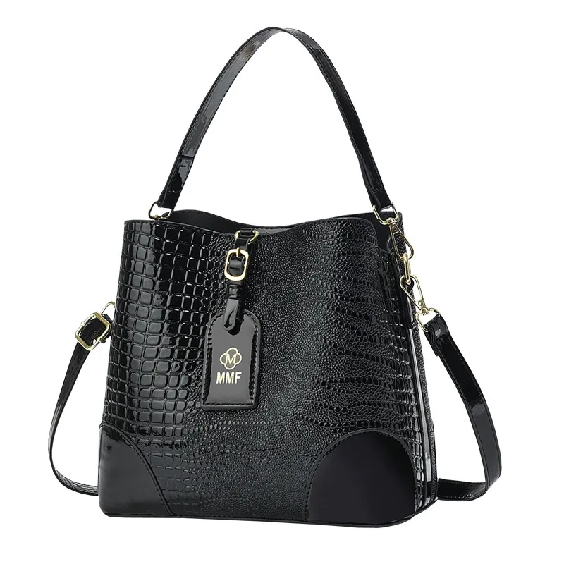 PU Crocodile Bucket Bag For Women With Single Shoulder Strap, Stylish And Durable