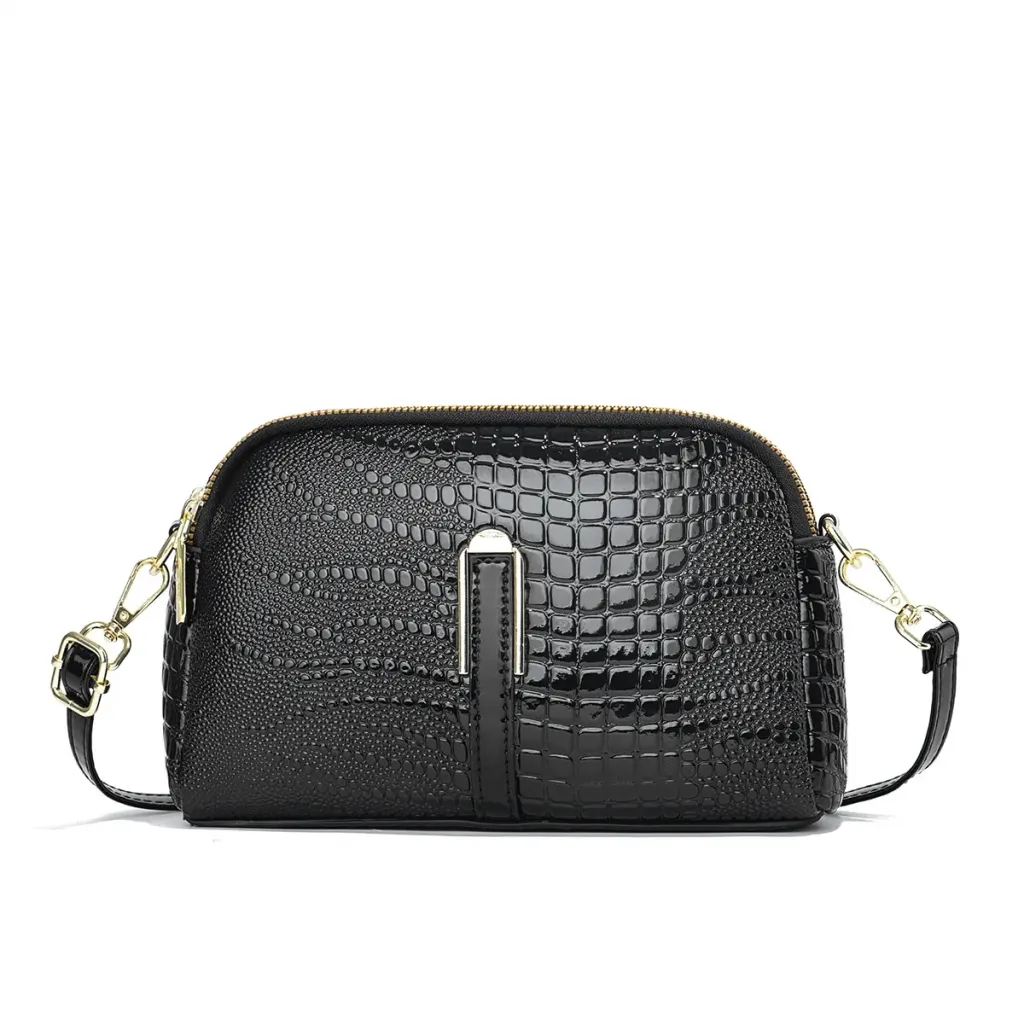 Women’s Crocodile Pattern PU Leather Crossbody Bag With Shell Shape And Sewing Thread Detail