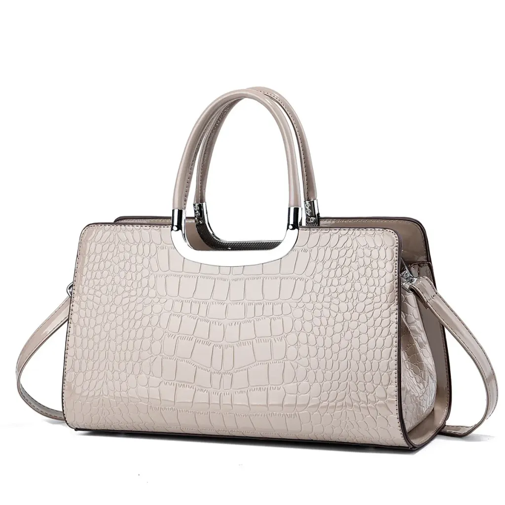 Women’s Crocodile Pattern Square Shoulder Bag In PU Leather With Sewing Thread Detail And Single Shoulder Strap