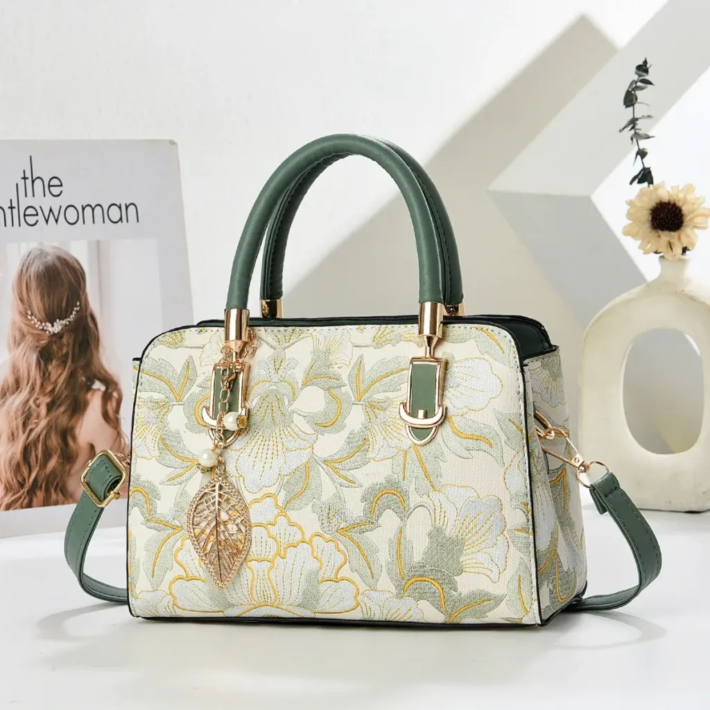 Women’s PU Leather Square Shoulder Bag With Sewing Thread Detail, Featuring Single Shoulder Strap And Stylish Printing Pattern