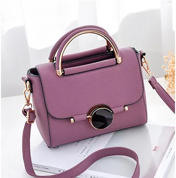 Fashion Solid Color Medium PU Leather Women Crossbody Bag With Flip Cover Closure