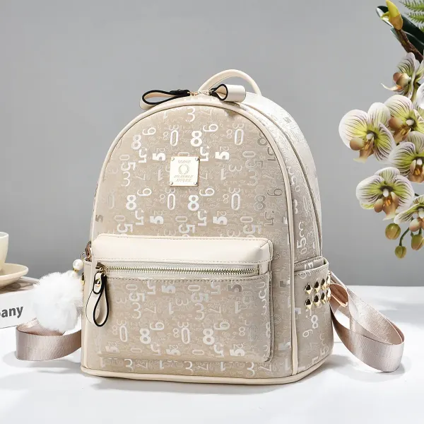 Number Women's Backpack In PU Material With Sewing Thread Detail