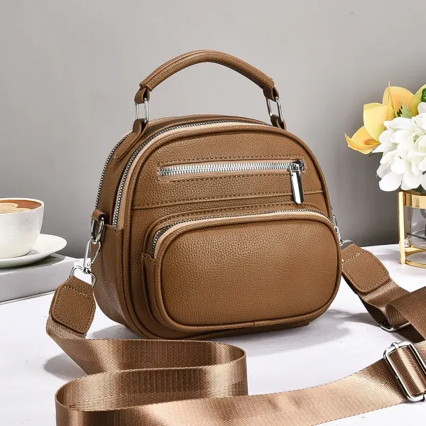 Oval PU Leather Shoulder Bag For Women With Sewing Thread Detail, Featuring Large Capacity And Single Shoulder Strap