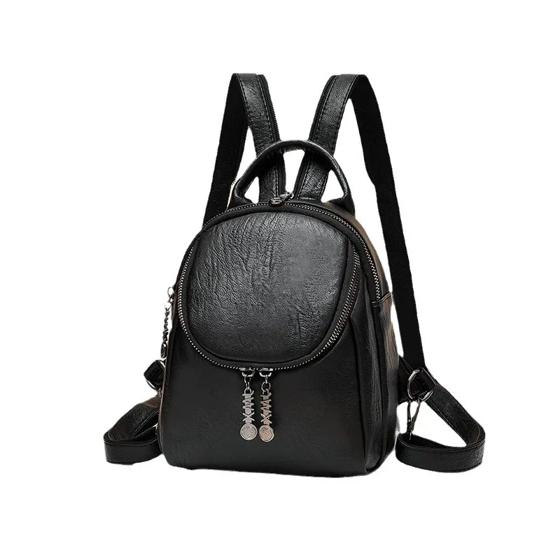 Solid Color Women's Backpack With Wear-Resistant PU Material And Stylish Sewing Thread Design For Summer