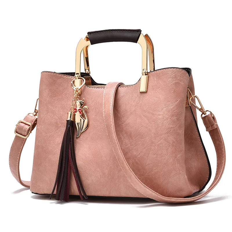 Large Solid Color Pu Leather Women’s Crossbody Shoulder Bag With Zipper Closure In Retro European And American Style