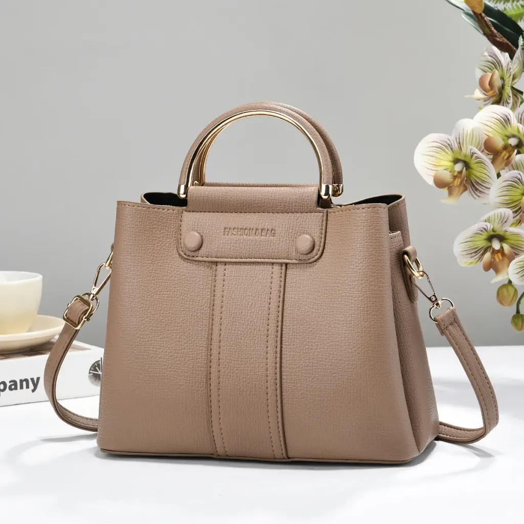 PU Leather Bucket Bag With Sewing Thread Detail, Large Capacity, Featuring Top Handle Design