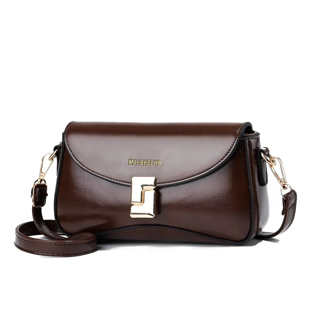 Square PU Leather Crossbody Bag For Women With Sewing Thread Detail, Single Shoulder Strap