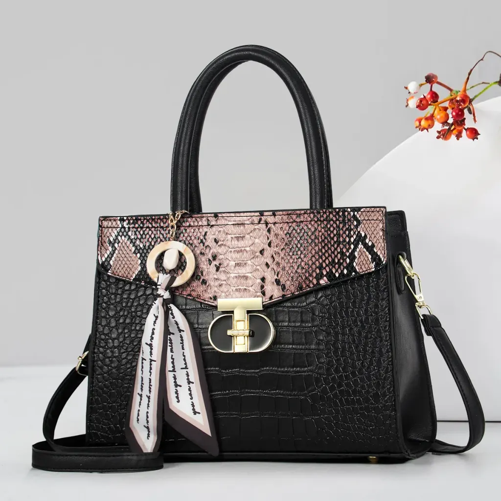 Medium Square PU Tote Bag For Women In Multicolor Streetwear Style With Zipper Closure