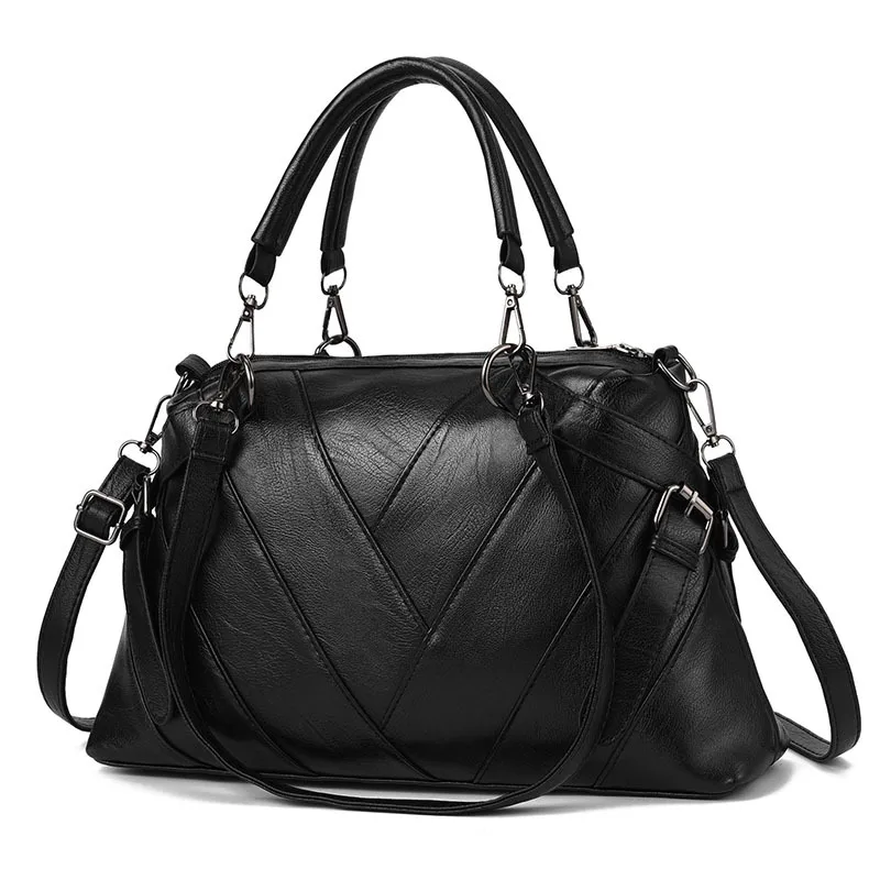 Large Plaid Soft European Style PU Leather Shoulder Bag For Women With Zipper Closure