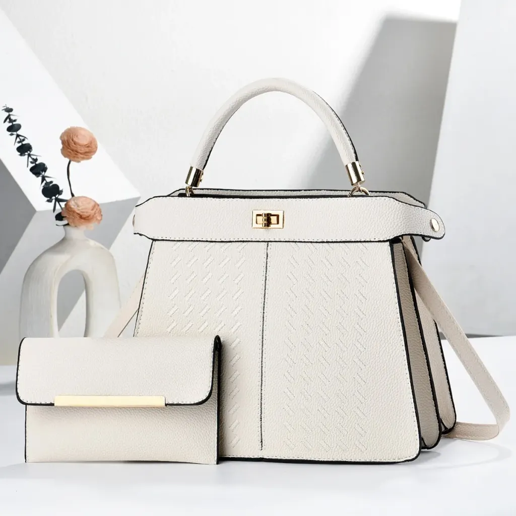 Square PU Leather Handbag For Women With Sewing Thread Detail, Top Handle Style
