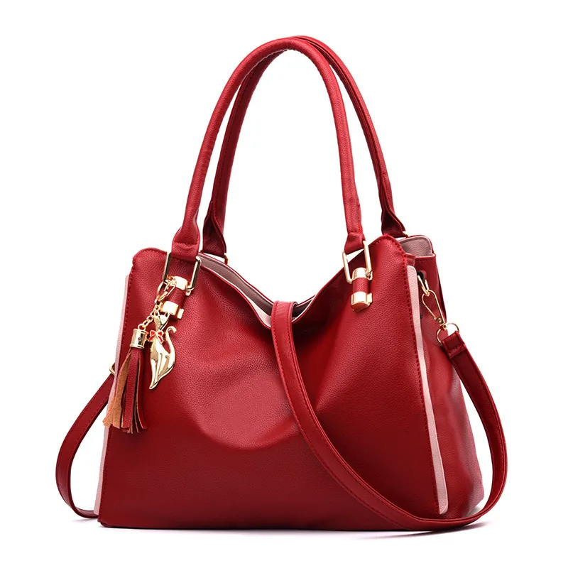 Large Square PU Shoulder Bag For Women Featuring Sewing Thread Design With Zipper Closure And Polyester Lining