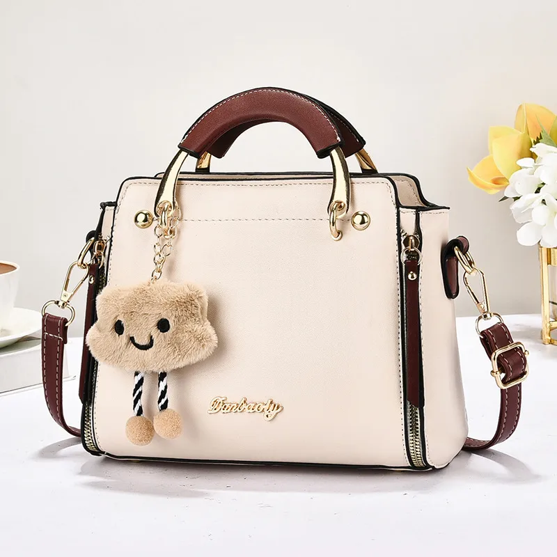 PU Leather Women’s Square Handbag In Color Block Style With Sewing Thread Accents, Featuring A Top Handle Main image