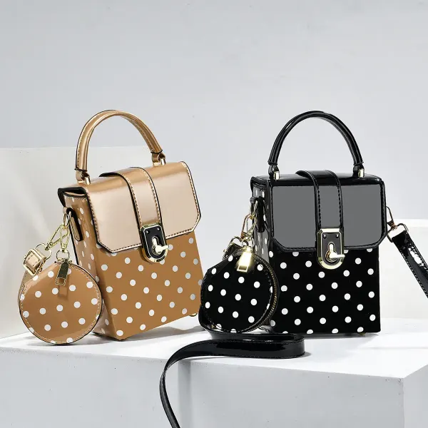 Polka Dots Square PU Leather Bag Set Featuring Sewing Thread With Top Handle