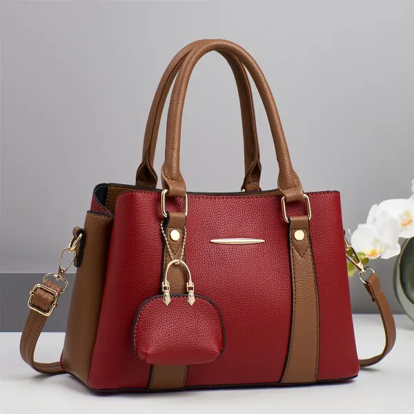 Color Block Square PU Leather Shoulder Bag For Women With Zipper Closure In Streetwear Style