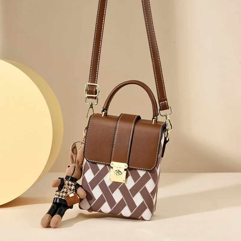 Square PU Plaid Box Bag For Women Featuring Single Shoulder Strap, Stylish Ladies Crossbody Bag