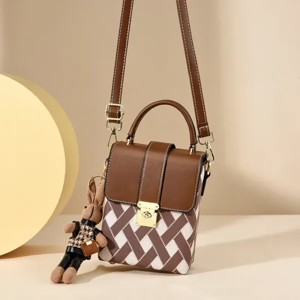 Square PU Plaid Box Bag For Women Featuring Single Shoulder Strap, Stylish Ladies Crossbody Bag