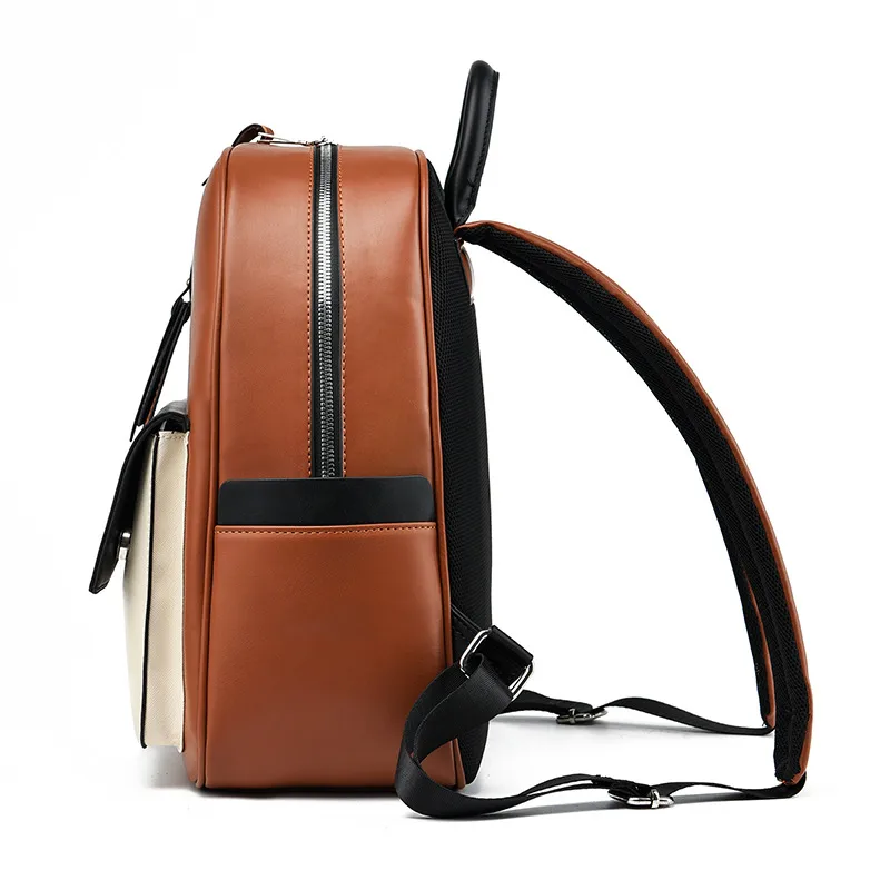 Color Block Fashion Backpack For Daily Use In PU Leather With Zipper Closure, Streetwear Style For Women