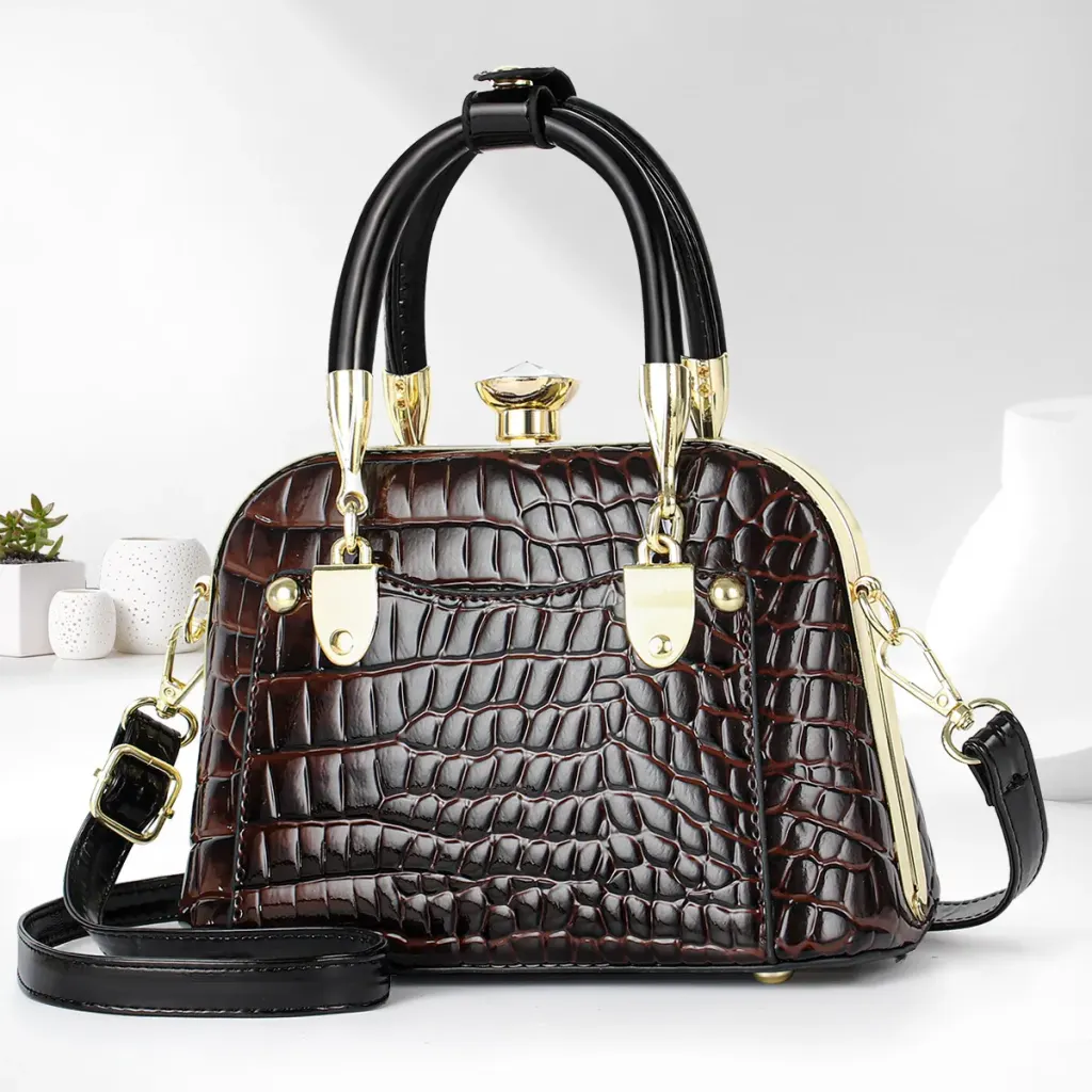 Women’s Crocodile Pattern Shell Dome Bag In Patent Leather With Top Handle