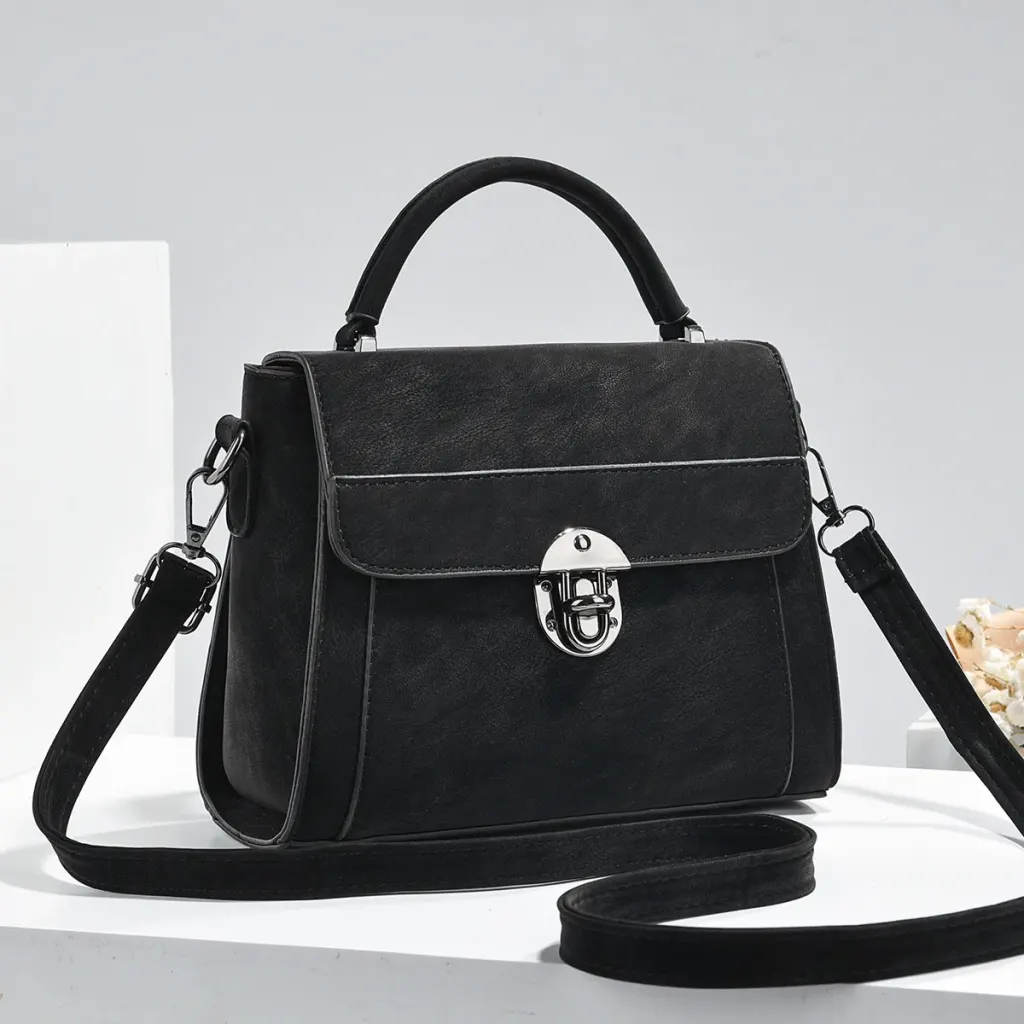 Square PU Leather Handbag With Sewing Thread Detail, Top Handle