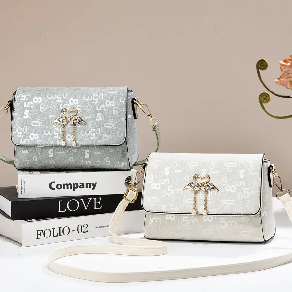 Women PU Leather Square Crossbody Bag With Letter Pattern And Sewing Thread Detail For Spring And Summer